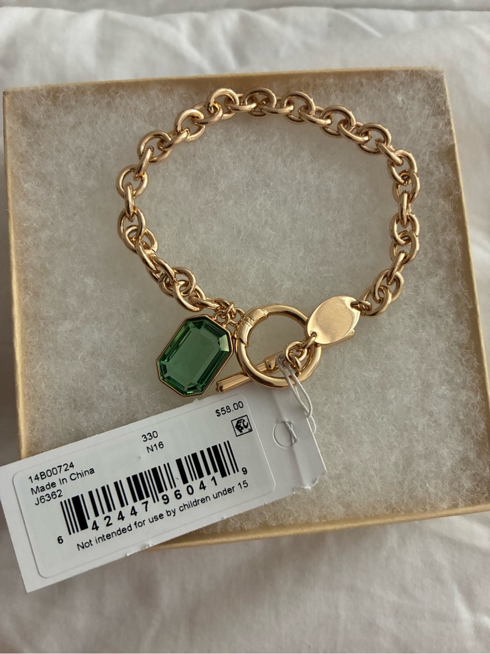 Ralph Lauren Lauren Gold Chain Bracelet with Emerald Green Crystal Charm - Picture 4 of 8